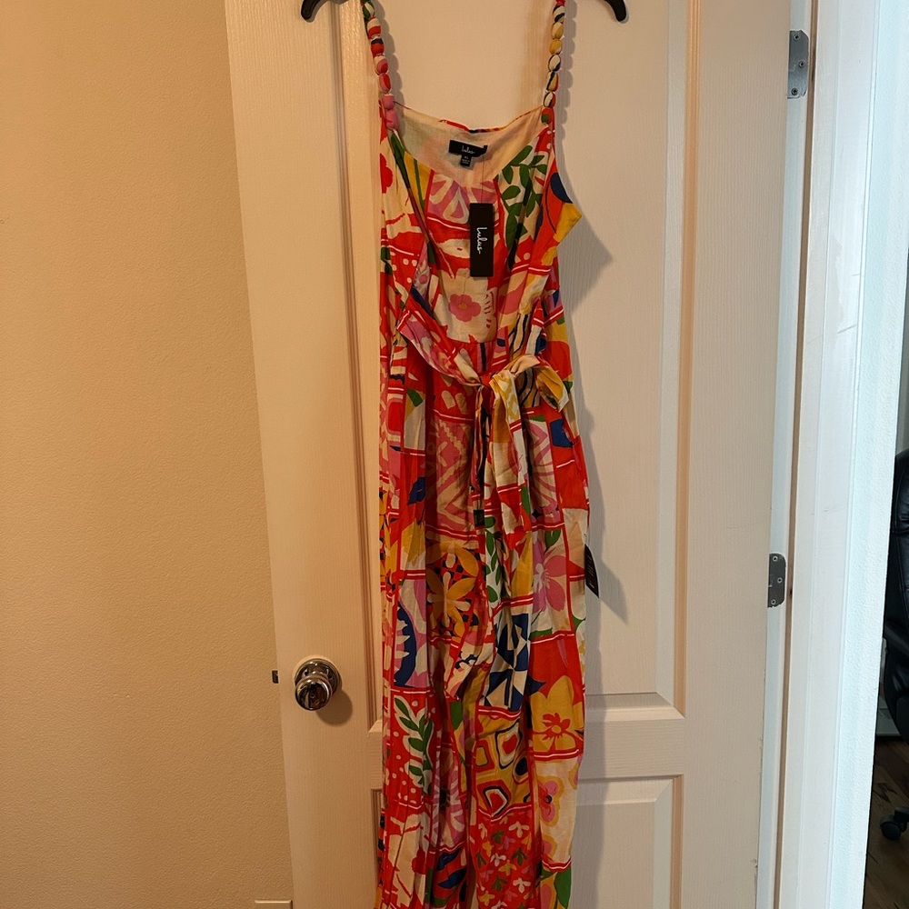 Lulus Bold Extravagance Red Multi Print Sleeveless Wide-Leg Jumpsuit NWT size XL